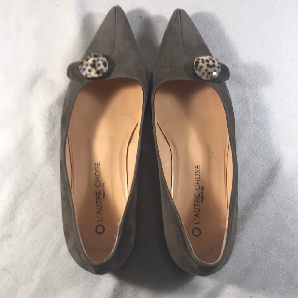 L’Autre Chose Women's Gray Suede Pointy Toe Slip On Shoes with Speckled Accent